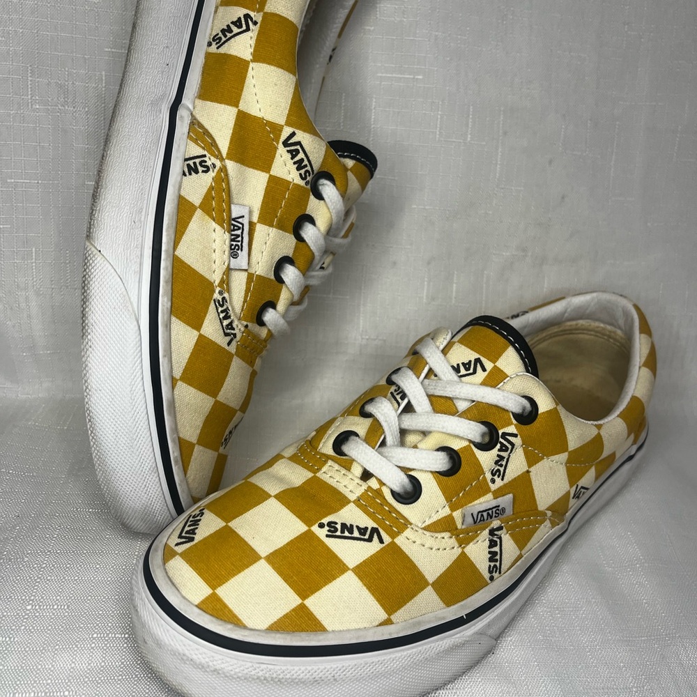 Vans Mustard Checkered Lace-Up Sneakers